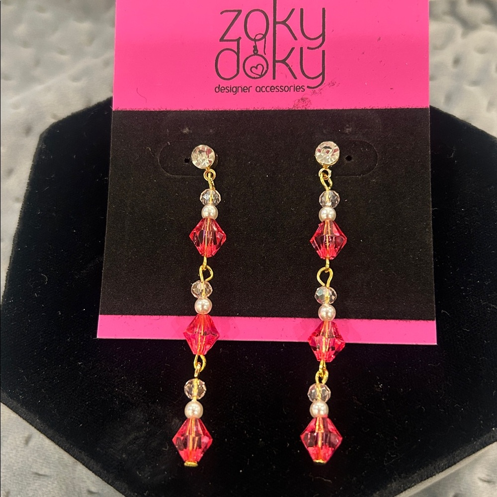Triple Pink Crystal with Pearl Bead Earrings-NWT